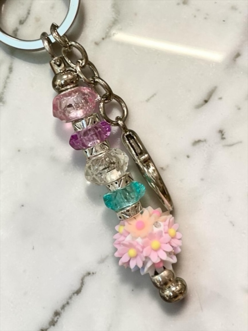 Colorful Pink Floral Beaded Keychain, Bag, or Keychain